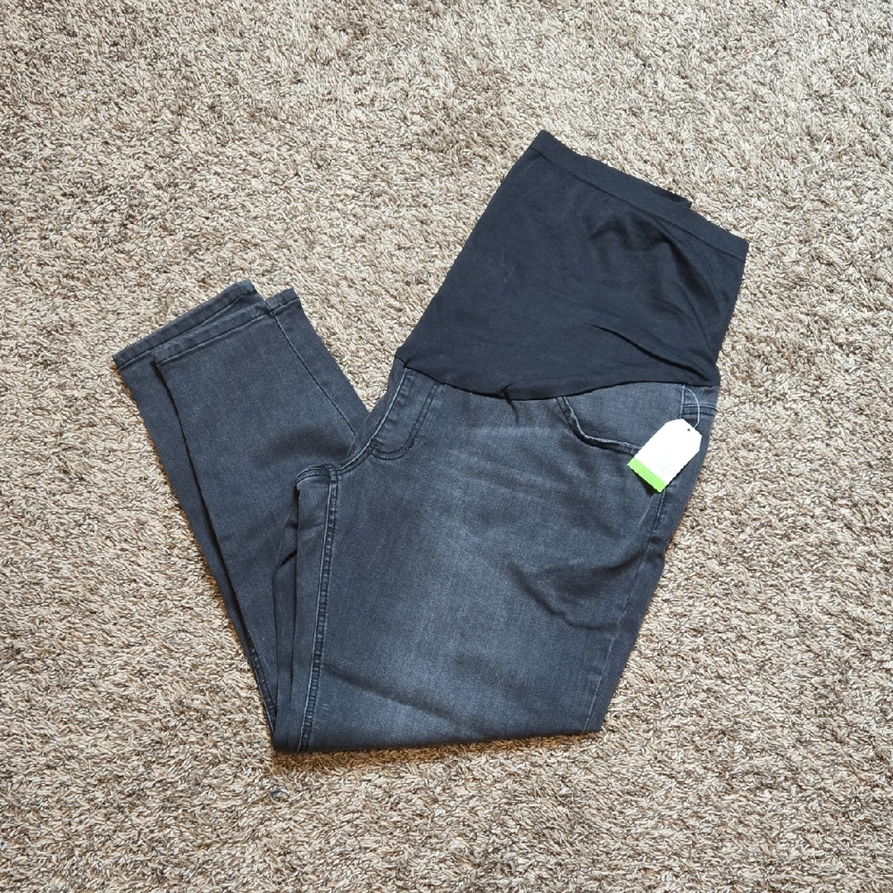 XXL 20 Plus Size Maternity Comfort Belly Band Grey Skinny Jeans Denim Pants